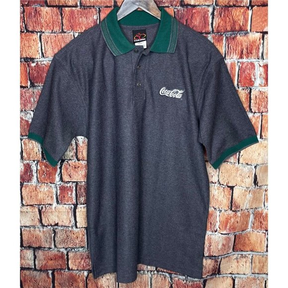 VTG Coca-Cola Men’s Medium Gray Green Short Sleeve Polo Shirt St Claire Apparel - Picture 2 of 4